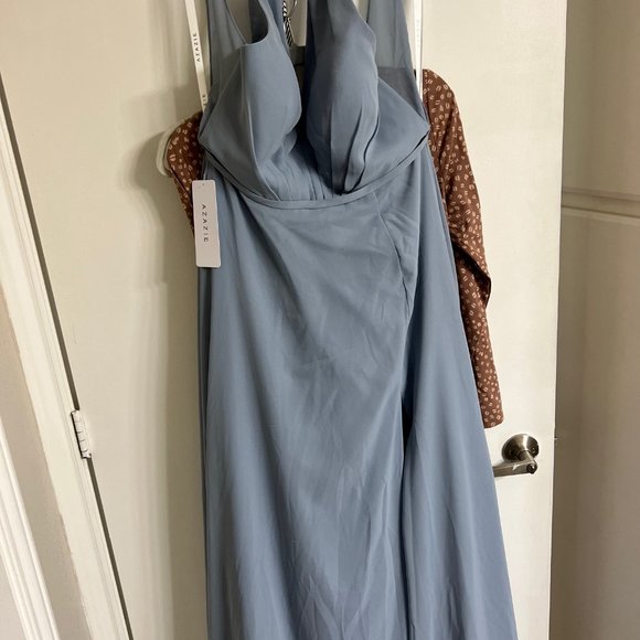 Azazie Evalleen Dusty Blue Bridesmaid Dress Size A12 - Picture 3 of 3